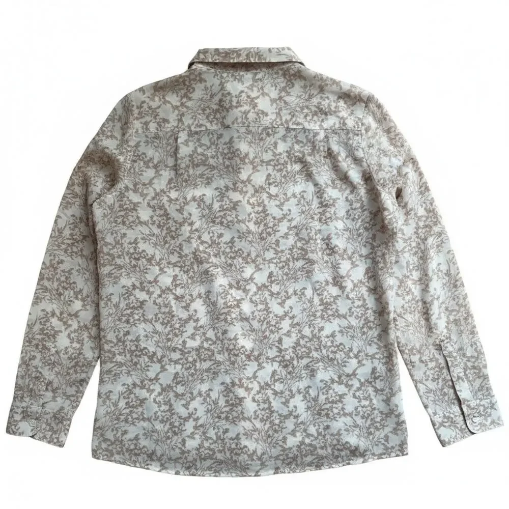 FOREVER 21 Pink Floral Semi Sheer Long Sleeve Top, XS